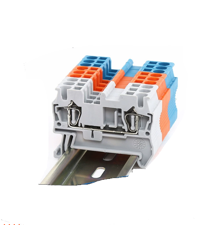 Pull-back type straight-through spring rail terminal connector 2.5